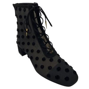 CHRISTIAN DIOR BLACK NOIR SPRING 2018 VELVET DOTS BABY-D LOW BOOT